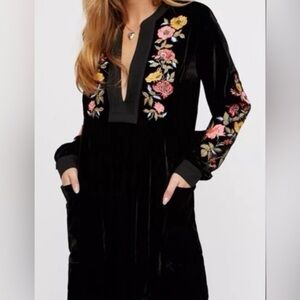 Free People Black Dress with Floral Embroidery